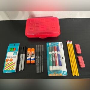 Back To School Supplies 23 Piece Set Pencil Box, Pens, Pencils, Markers, & More!